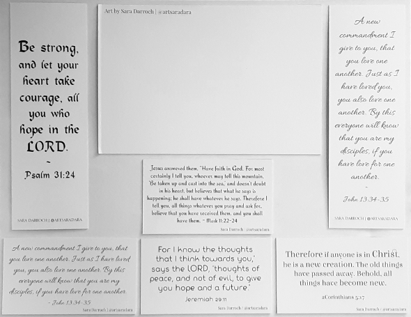 Back view of Bible verse bookmarks and card by Sara Darroch